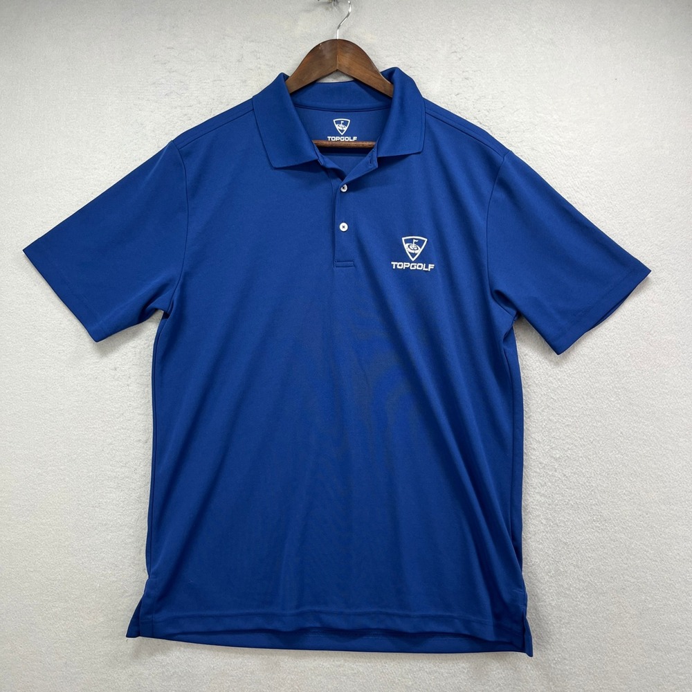 Top Golf Polo Mens L Royal Blue Logo Short Sleeve Athletic Active Performance